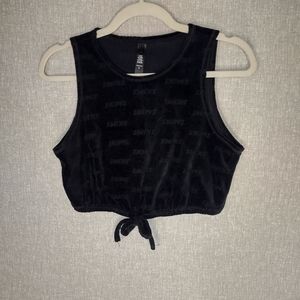 SKIMS Black Velour Tie-Front Crop Tank